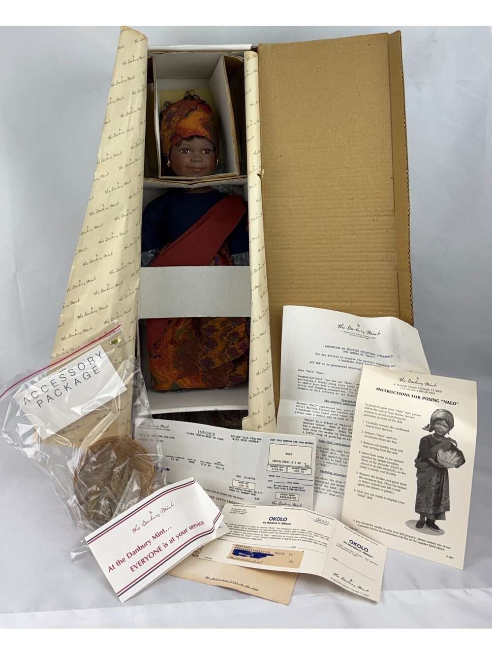 1995 Nalo porcelain Doll by artist Marlena Neilson for Danbury Mint NEW in Box!